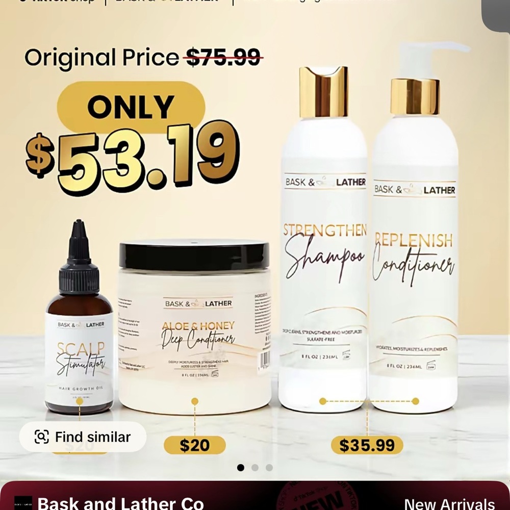 Bask & Lather Strengthen Shampoo + Replenish Conditioner Set - White & Gold